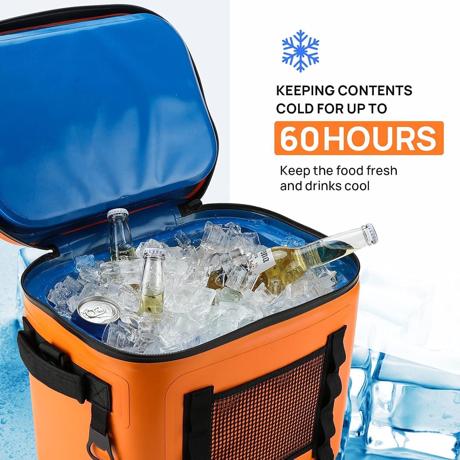 Soft Cooler Leak Proof Cooler Bag Portable Softsided Insulated Bag Waterproof Cooler for Camping, Fishing, Beach 30 Can Orange
