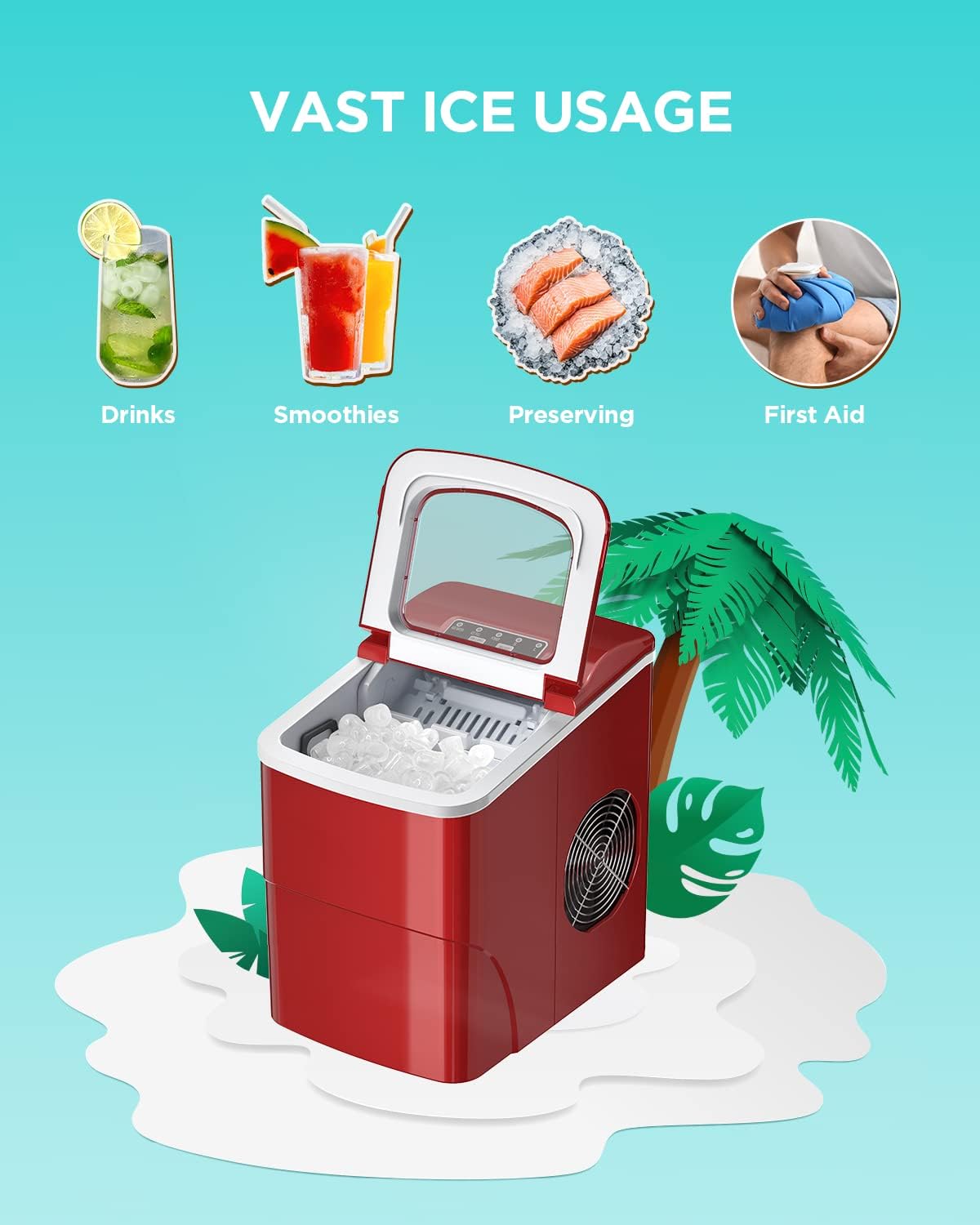 Silonn Ice Maker Machine for Countertop, 9 Bullet Cubes Ready in 6 Minutes, 26lbs 24Hrs Portable Self-Cleaning