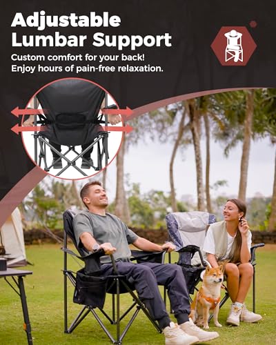 KingCamp Oversized Camping Folding Chair, Heavy Duty 450 LBS with Lumbar Support, Padded Outdoor Chair with Cup Holder