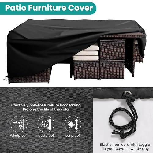 Patio Furniture Set, 7 Pieces Outdoor Patio Furniture with Dining Table&Chair, All Weather Wicker Conversation Set with Ottoman