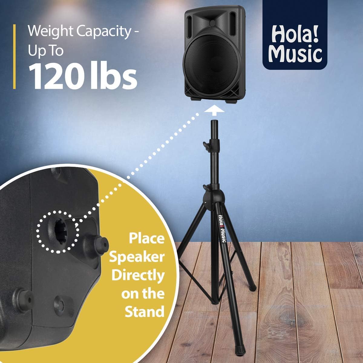 PAIR of PA Speaker Stands by Hola! Music, Professional Heavy-Duty Tripod Structure, 4-6ft Adjustable Height, Model HPS-500PA Pack of 2
