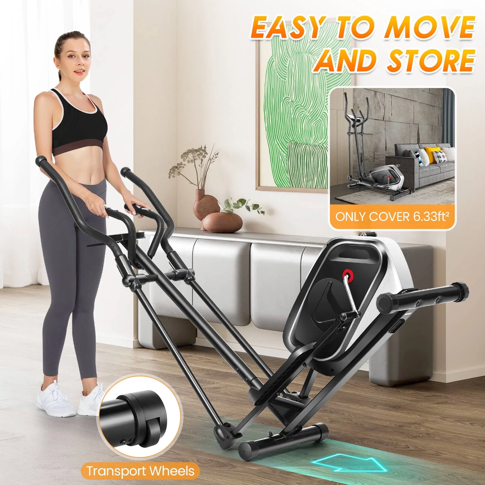 Elliptical Machine 8 Levels Elliptical Trainers with Heart Rate Sensor LCD Monitor Smooth Quiet Driven for Home Gym Office 390lbs Capacity 15inch