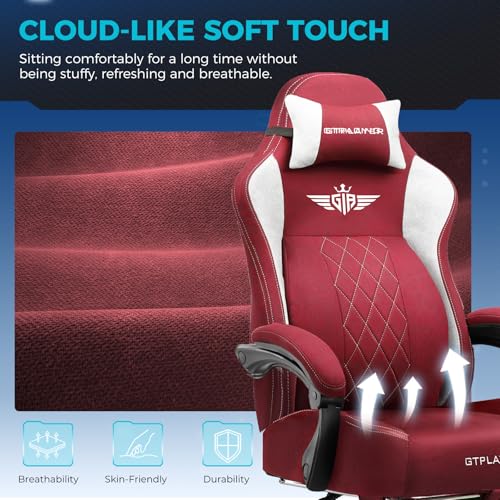 GTPLAYER Big and Tall Gaming Chair Breathable Fabric Computer Chair with Strong Lumbar Support, Comfortable Office Chairs with Pocket Spring Cushion