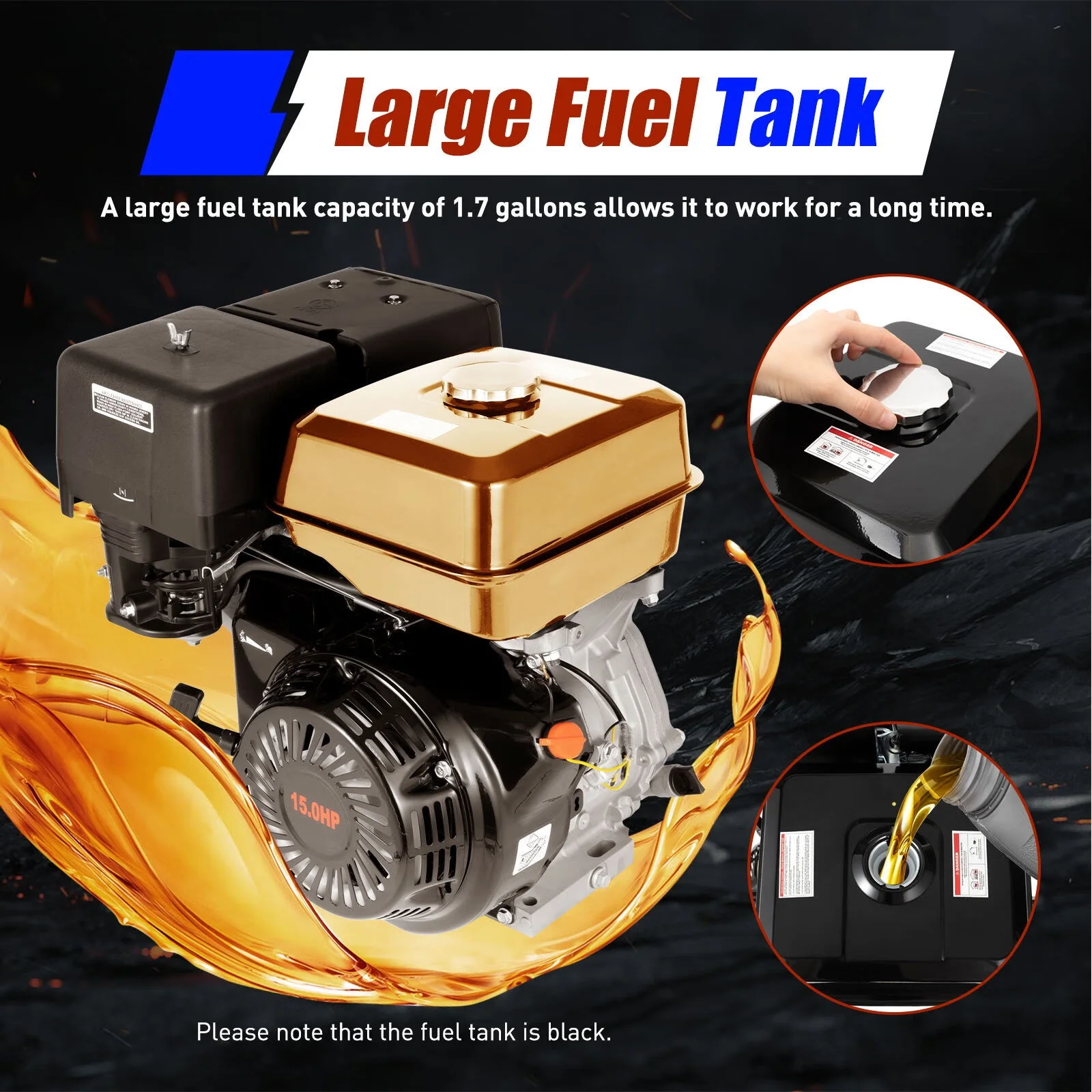 Wuzstar 15HP Gas Engine Motor 4-Stroke Go Kart Motor Engine Gas Horizontal Engine OHV Single Cylinder Manual Recoil Start Petrol Engine