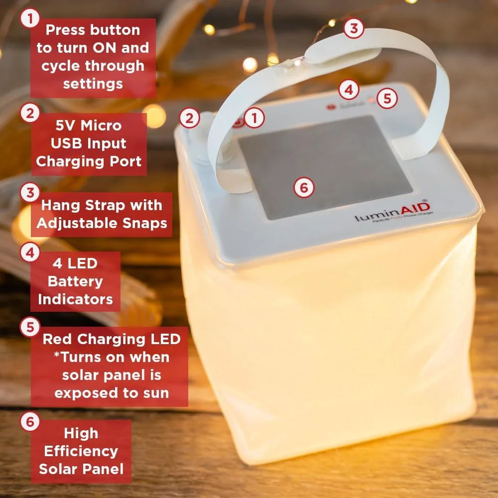 LuminAID 2-in-1 Solar Camping Lantern and Phone Charger - Inflatable LED Lamp for Camping, Hiking and Travel - Emergency Light for Power Outages