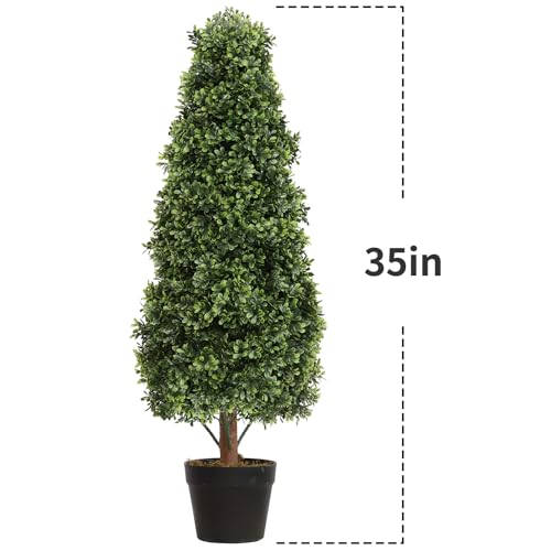 3ft Topiary Trees Artificial Topiaries Boxwood Trees Outdoor Faux Shrub 2 Packs with Black Pot
