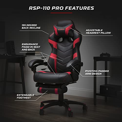 RESPAWN 110 Pro Gaming Chair - Gaming Chair with Footrest, Reclining Gaming Chair, Video Gaming Computer Desk Chair, Adjustable Desk Chair