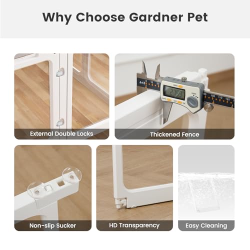 Clear Acrylic Dog Playpen - 11.6 sq.ft, 24" H 10 Planes Transparent Dog Fence Indoor, Sturdy Pet Pen for Puppy/Small Dog/Rabbit/Cat/Pig