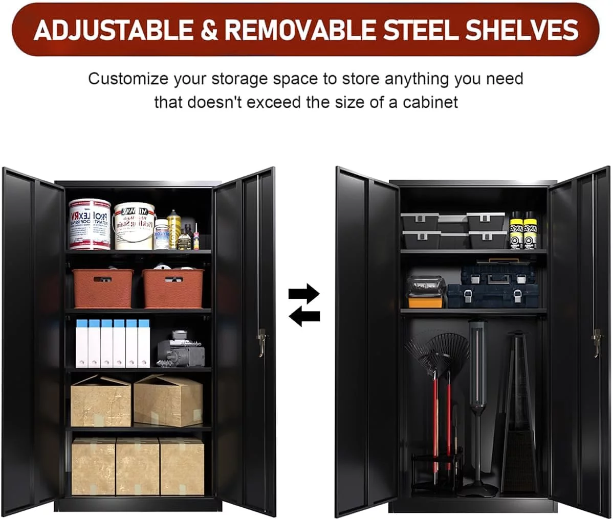 SUNCROWN 71 In Metal Storage Garage Cabinets with Locking Doors and Adjustable Shelves, Steel Storage Cabinet for Garage, Office, Classroom