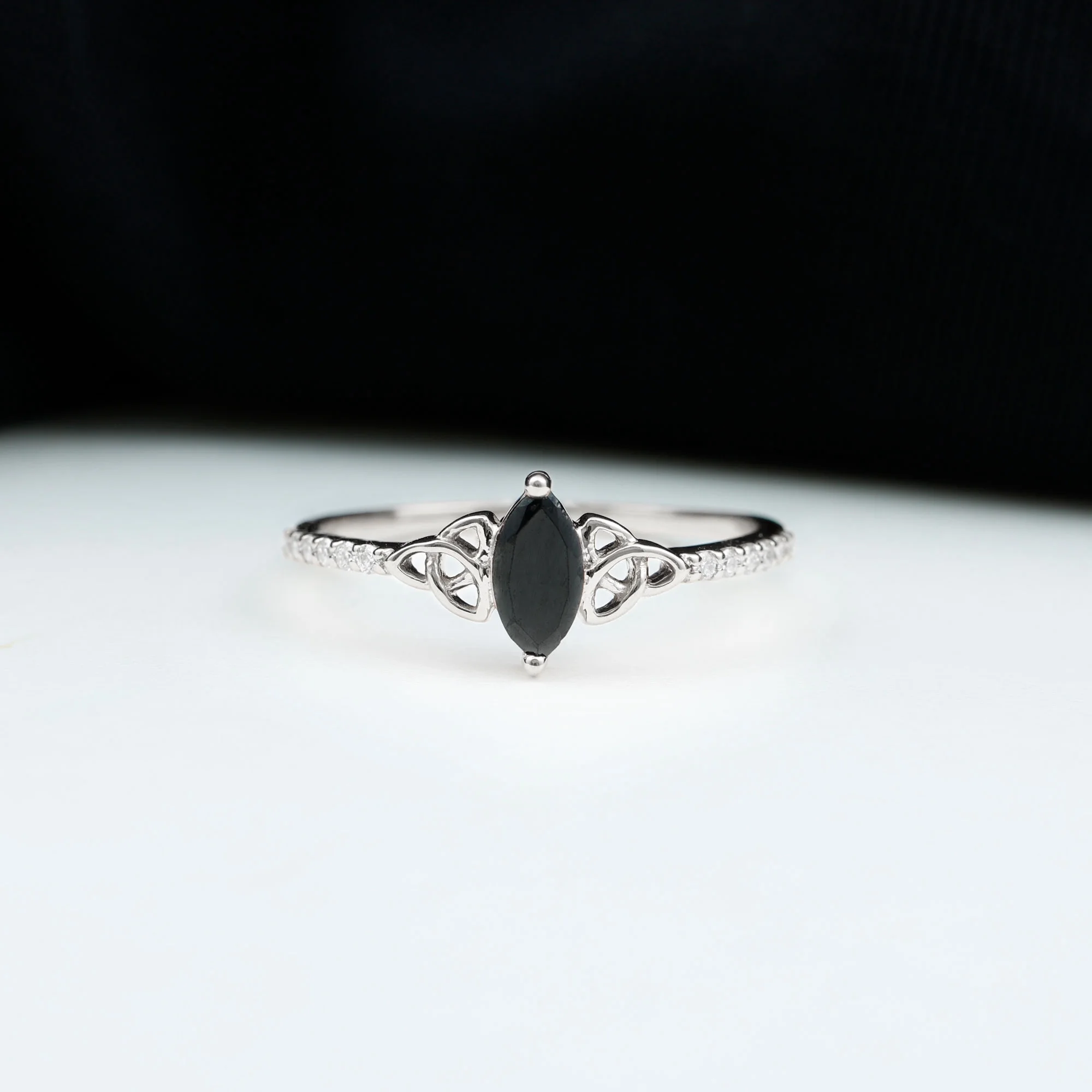 Created Black Diamond Solitaire Celtic Knot Ring with Diamond for Women - AAAA Grade, 925 Sterling Silver, US 4.00