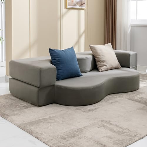 Mjkone Queen Size Floding Sofa Bed, Floor Sofa Bed with Memory Foam, Upholstered Convertible Couch Bed