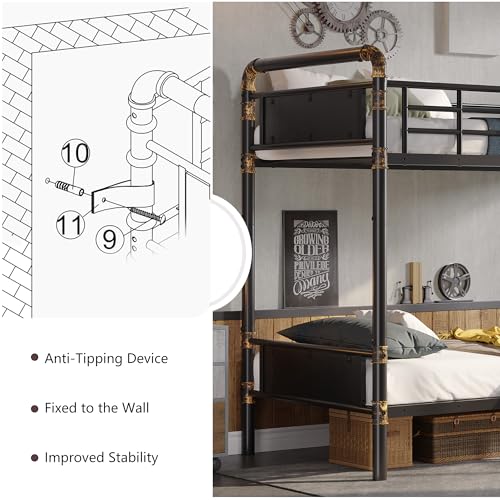 2 IN 1 Metal Bunk Bed Twin Over Twin, Convertible Twin Bunk Beds into 2 Individual Twin Size Bed for Kids Adults, 14.8" High Guard Rail