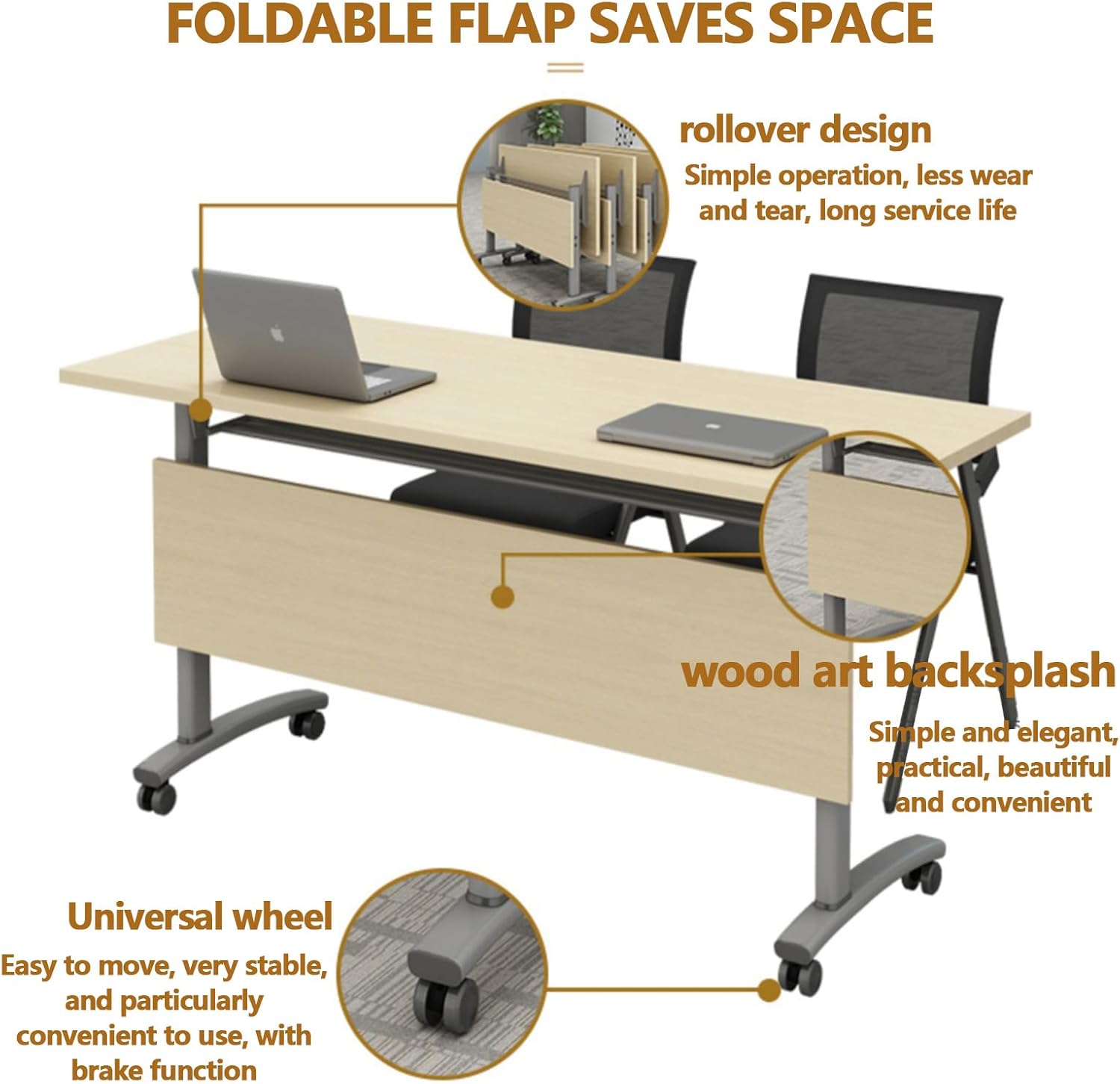 Conference Table Foldable Meeting Tables, Conference Rooms Training Rooms Flip Top Mobile Training Table, Rolling Meeting Table with Caster Wheels