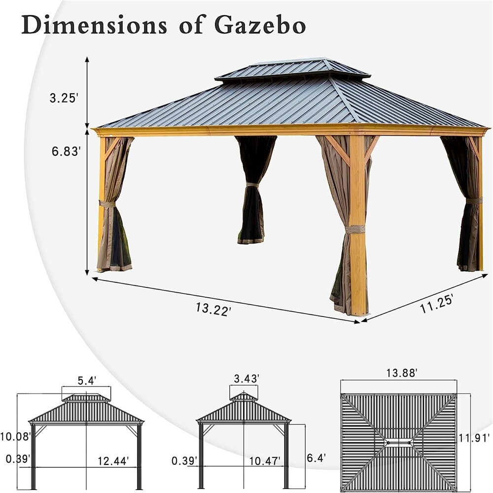 BESTCOSTY 12'x14' Aluminum Frame Canopy with Galvanized Steel Double Roof