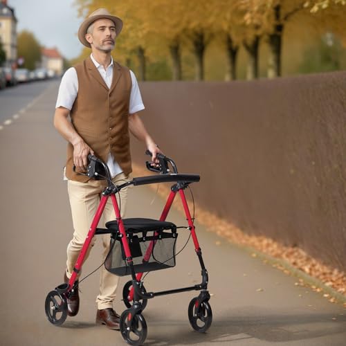 VEVOR Folding Rollator Walker for Seniors, Lightweight Aluminum Rolling Walker with Adjustable Seat and Handle