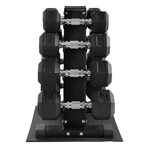 BalanceFrom Rubber Coated Hex Dumbbell Weight Set with Storage Rack, 100LB or 150LB or 200LB Set, 5-20 lbs or 5-25 lbs or 10-30 lbs Pairs