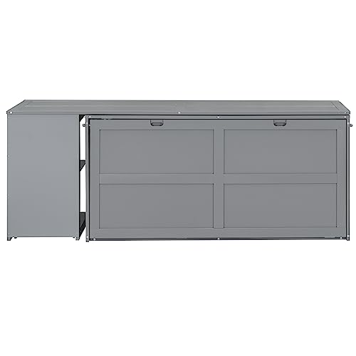 Merax Queen Size Murphy Bed with Rotable Desk, Space-Saving Design Wall Cabinet Bed Frame with Storage Shelves for Bedroom and Guest Room