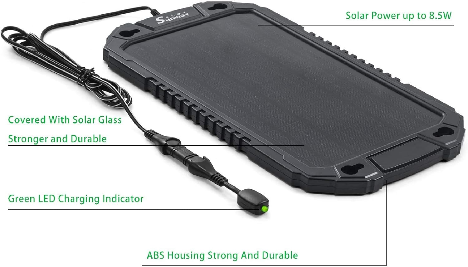 Sunway Solar Car Battery Trickle Charger & Maintainer 12Volt 8W Solar Panel Power Charger kit Portable Waterproof for Automotive RV Marine Boat Truck