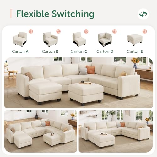HONBAY Corduroy Modular Sectional Couch with Storage L-Shaped Sectional Couches for Living Room 6 Seater Modular Sofa, Dark Gray