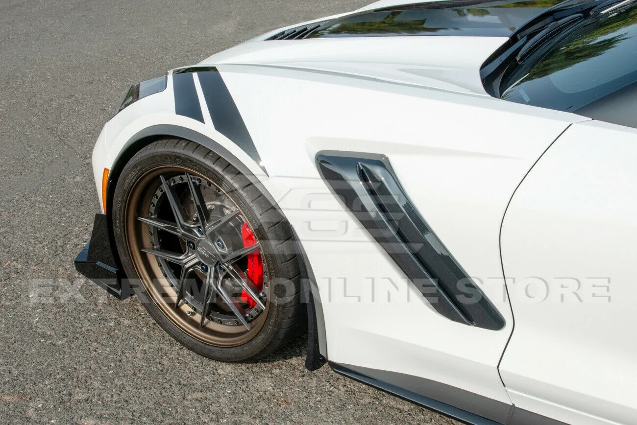 Replacement For 2014-2019 Chevrolet Corvette C7 ALL Models | GM Factory XL Extended Style PRIMER BLACK Front Side Splash Guards Mud Flap Pair