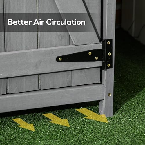 Outsunny Outdoor Storage Cabinet with Waterproof Asphalt Rood, Lockable Doors, 3 Tier Shelves, Wooden Garden Shed Utility Tool Organizer for Lawn
