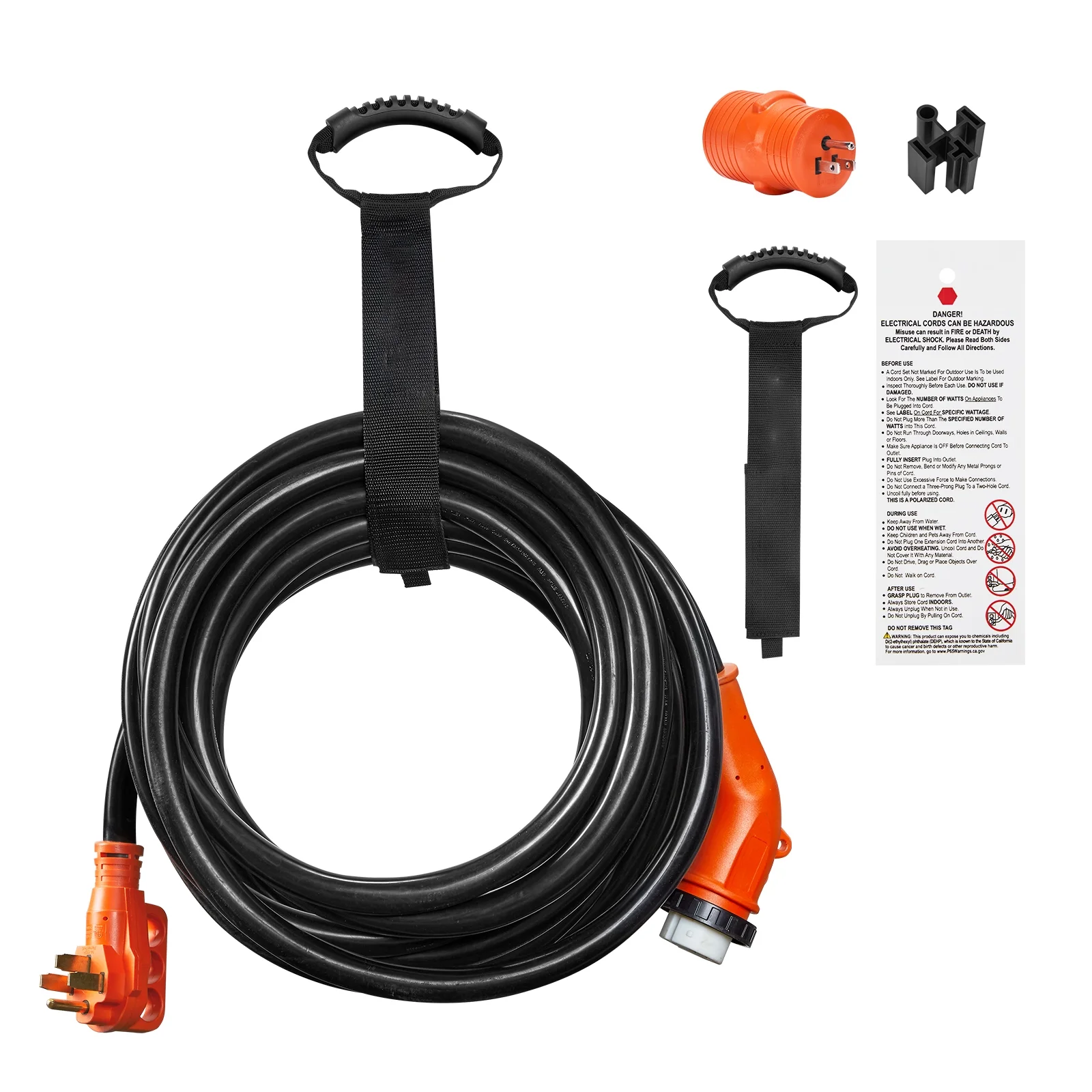 VEVOR 30 Feet RV Power Cord, 50 Amp, Heavy Duty STW 6/3 + 8/1 Generator Cord, NEMA 14-50P Male NEMA SS2-50R Female Plug