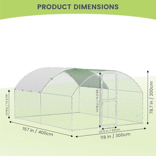 Heavy Duty Walk-in Chicken Coop, Large Metal Poultry Cage with Waterproof UV Cover & Round Top Design