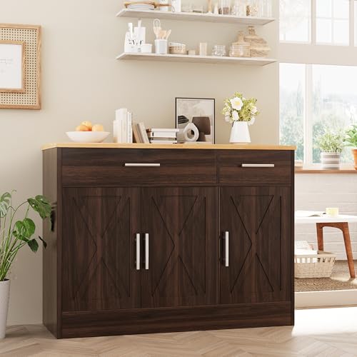 Vongrasig 43&rdquo; Sideboard Buffet Cabinet with Storage, Farmhouse Coffee Bar with Drawers and Shelves, Wood Buffet Table for Kitchen, Dining Room