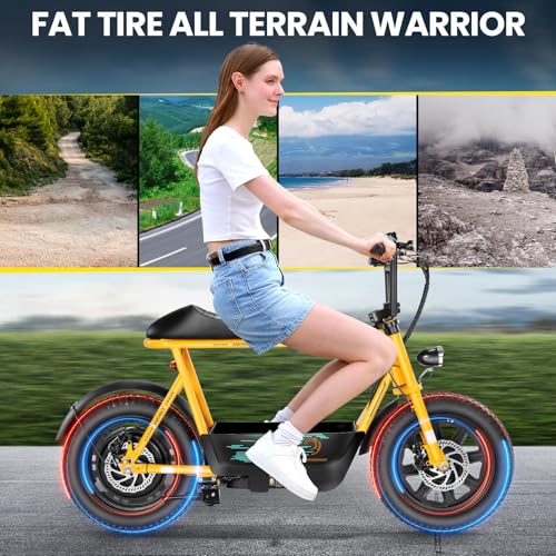 Caroma Peak 500W/800W/1200W Electric Scooter with Seat, 16 * 3" Fat Tire Ebike for All-Terrain, Max 15/25/30 Miles Ranges&20MPH