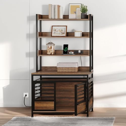 YITAHOME 39 Inch Dog Crate Furniture with Storage Shelves, Wooden Dog Crate for Large Dogs with Power Outlets