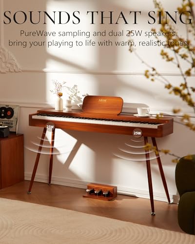 AKLOT Touchscreen Weighted Keyboard Piano: 88-Key Graded Hammer Action Digital Piano, Handcrafted Round-Edged Design, Triple Pedal, Stand, USB-MIDI