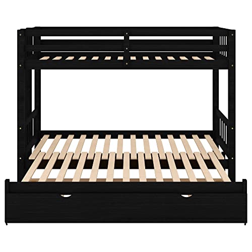 Twin over Double Twin Bunk Bed with Trundle, Convertible Down Bed, Pull-Out Multi-Functional Bunk Bed for 4 People