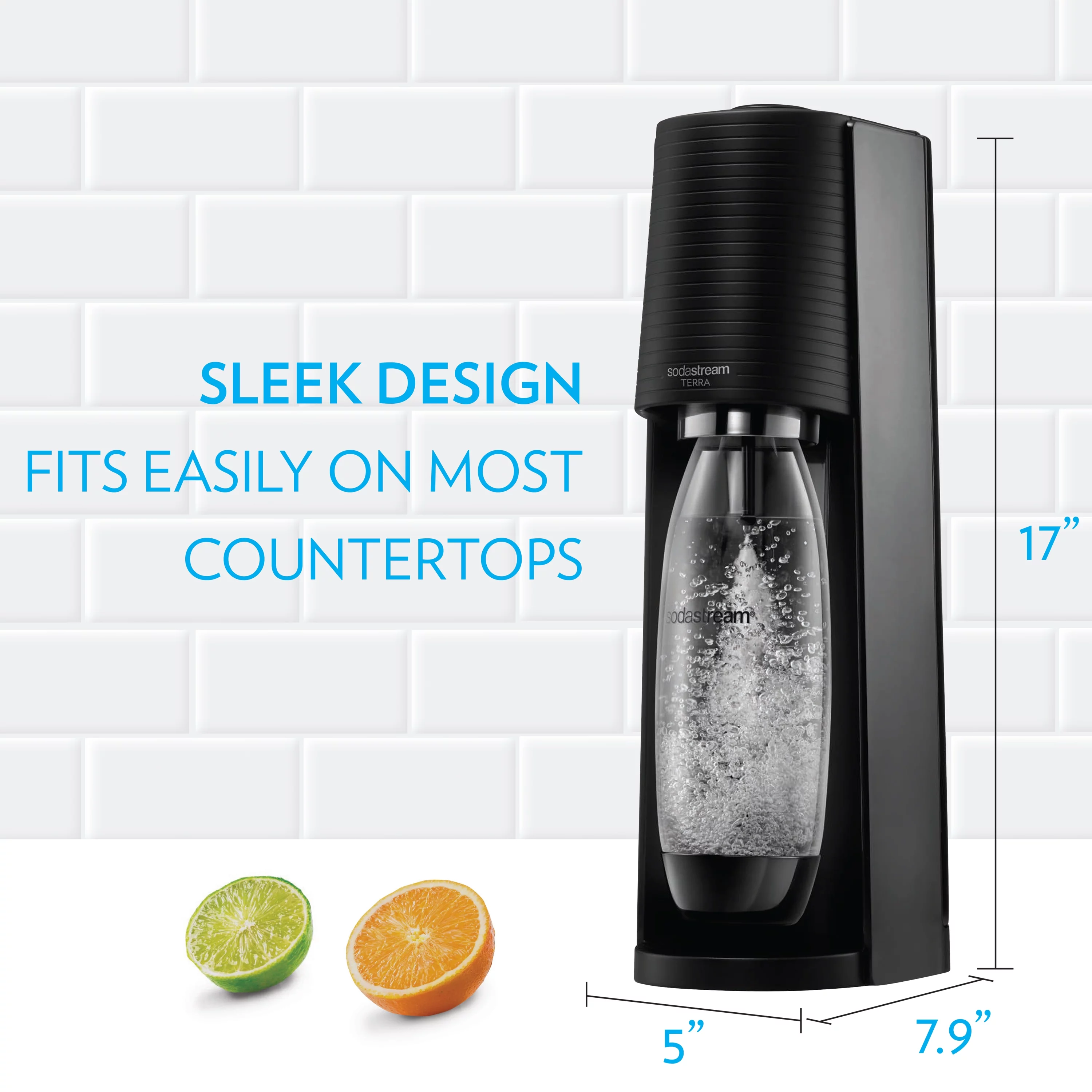 SodaStream Terra Sparkling Water Maker Bundle with CO2, 2 Bottles and 2 bubly Drops Flavoring - Radiant Selections
