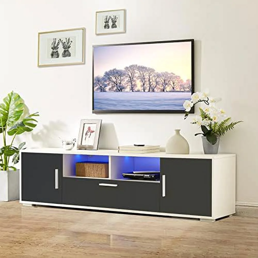 TV Stand with 2  Cabinets Entertainment Center for 65 inch TV Simple Television Media Console Table with 2 Open Shelves Wood TV Unit for  Living Room