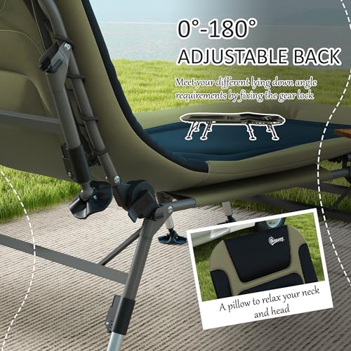 Outsunny Camping Cot for Adults, Folding Bed with Soft Padded Cushions & Headrest, 180° Adjustable Reclining Lounger