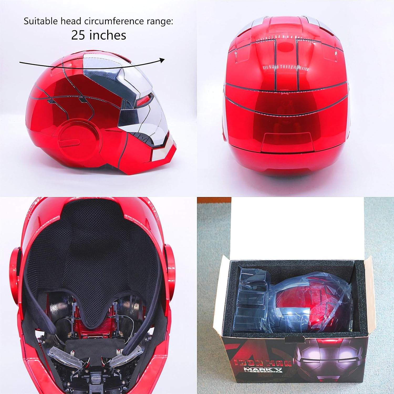 Adult Iron-Mans Helmet Electronic MK 5 Helmet with Jarvis Voice/Sensing/Remote Control Open/Close Sounds & LED Eyes Light Up Super Hero Movie 1:1