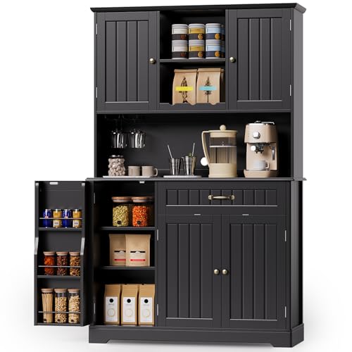 Gizoon 67.7" Kitchen Pantry Cabinet with Microwave Shelf Tall Coffee Bar Cabinet with Storage Kitchen Hutch with Countertop for Dining Room and Craft
