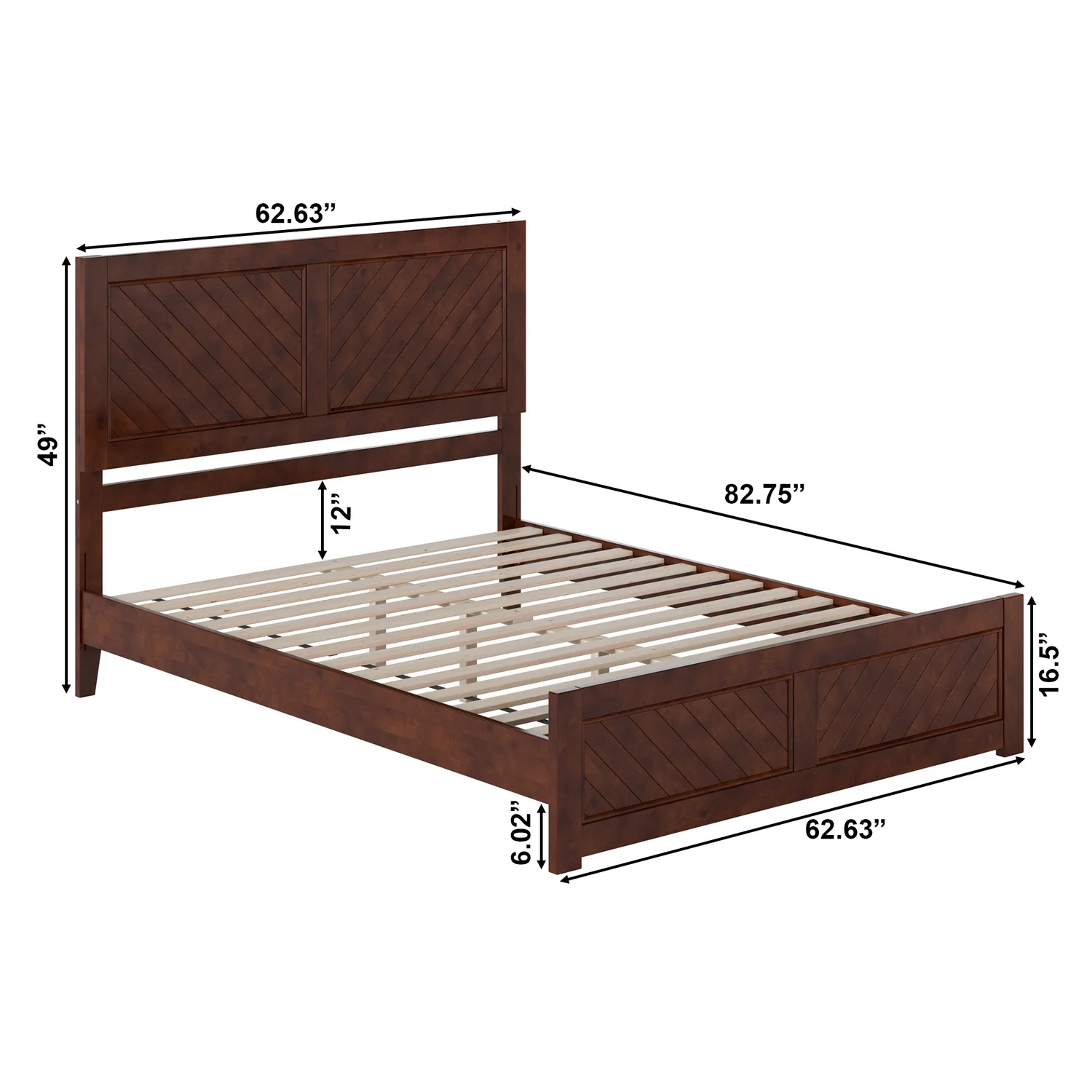 AFI Berkshire Queen Solid Wood Low Profile Platform Bed with Matching Footboard, Walnut
