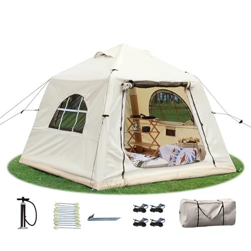 2025 Upgraded Waterproof Inflatable Camping Tent, Large Blow-Up Air Tent, No Assembly Needed Luxury Glamping House, Oxford Fabric