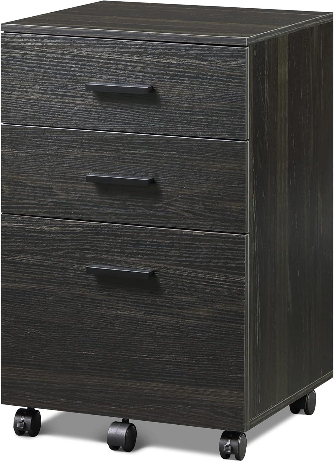 DEVAISE 3 Drawer Wood Mobile File Cabinet, Rolling Filing Cabinet for Letter/A4 Size, Black