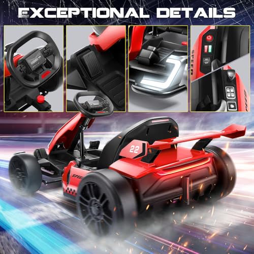 Hikole Go Kart Electric Drift Kart Car, 24V Crazy Go Cart for Kids with Adjustable Seat, 3 Speed Mode, Fast 300W Motor, 8.5 MPH
