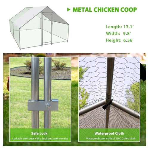 Large Metal Chicken Coop Walk-in Poultry Cage with Water-Resident and Anti-UV Cover Duck Rabbit Cat House Outdoor Chicken Run Pen with Spire Shaped