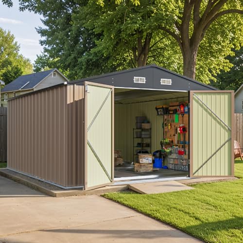 Patiowell 5x3 FT Outdoor Storage Shed, Tool Shed with Sloping Roof and Lockable Door, Metal Shed for Backyard Garden Patio Lawn, Brown
