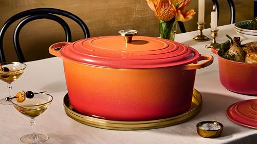 Le Creuset Enameled Cast Iron Signature Oval Dutch Oven, 15.5 qt., Flamme Doree with Crucible Knob