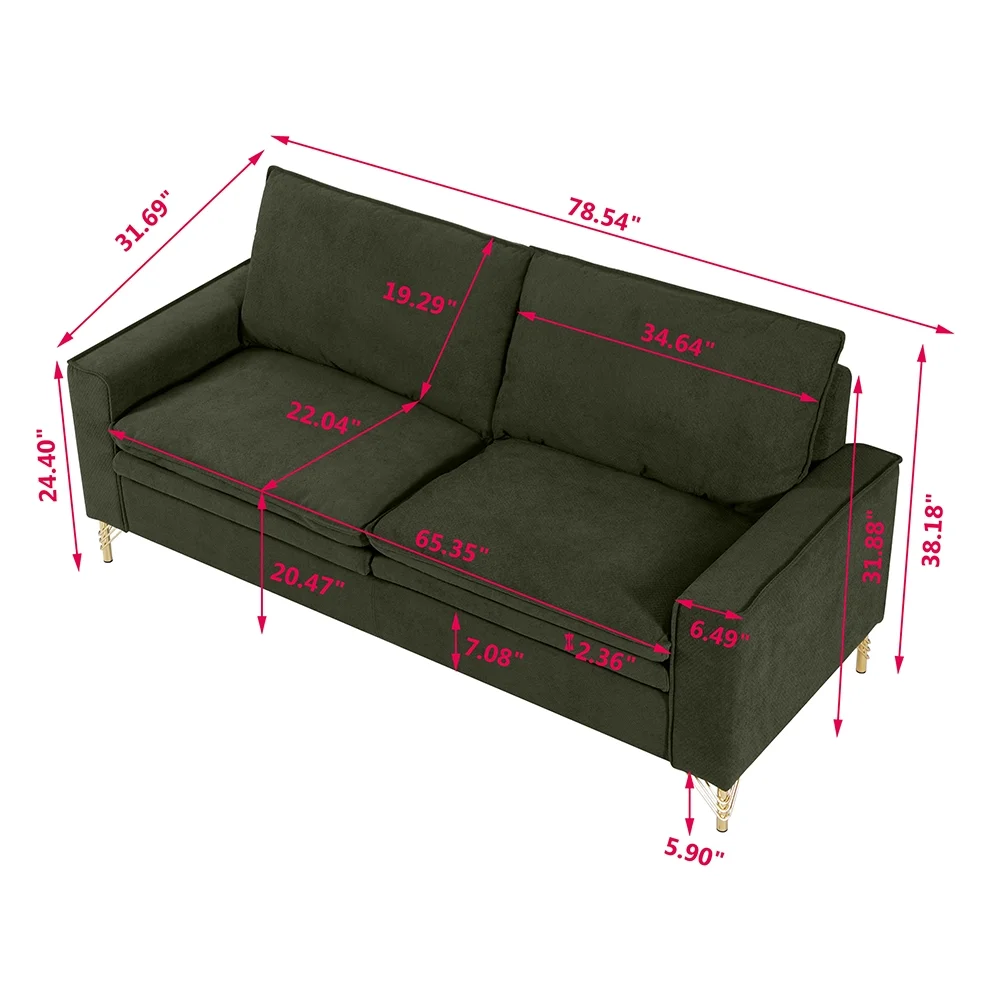 HUTWIFE 78-inch Mid-Century 2-seat Loveseat Couch, Love Seats Furniture Cotton Linen Fabric and Metal Legs, Small Sofa for Living Room, Bedroom