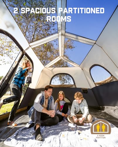 FanttikOutdoor Instant Cabin Tent 6/8/10/12 Person Camping Tent Setup in 60 Seconds with Rainfly & Windproof Portable with Carry Bag for Family