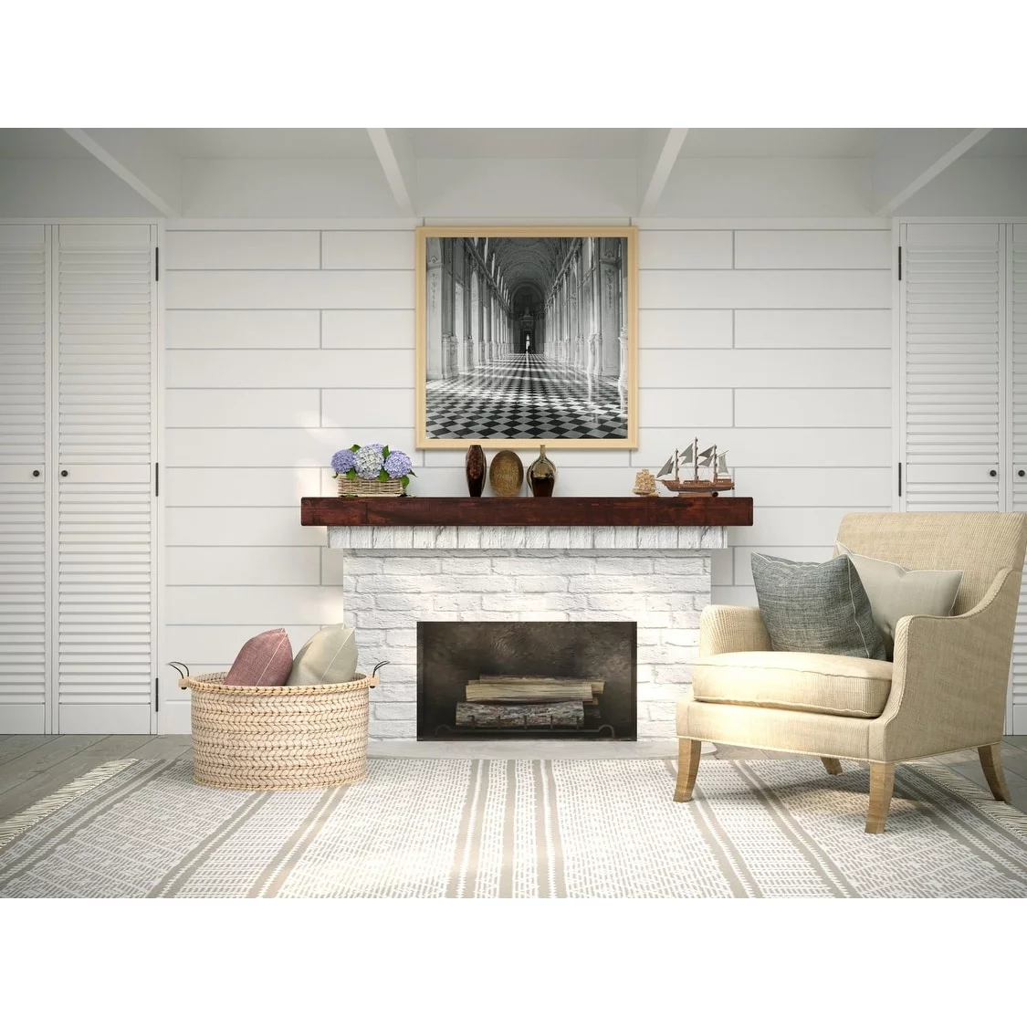 Dogberry Collections Rustic Fireplace Mantel Shelf Silverwood 48" Wood Finish Wood, Solid Wood Western, Rustic Wall Mounted, Mantel