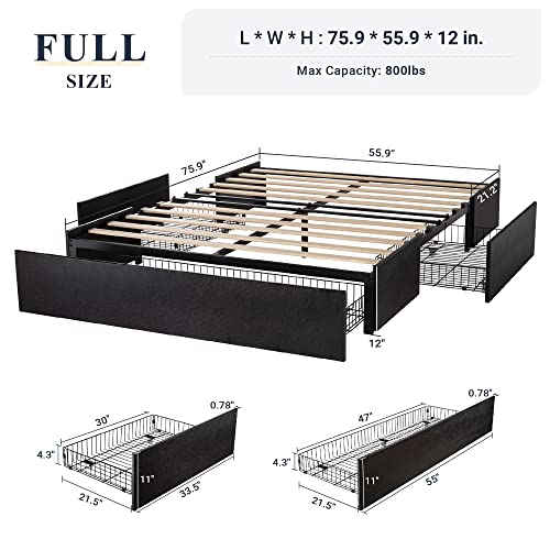 Allewie Queen Size Platform Bed Frame with 3 Storage Drawers, Fabric Upholstered, Wooden Slats Support, No Box Spring Needed, Noise Free
