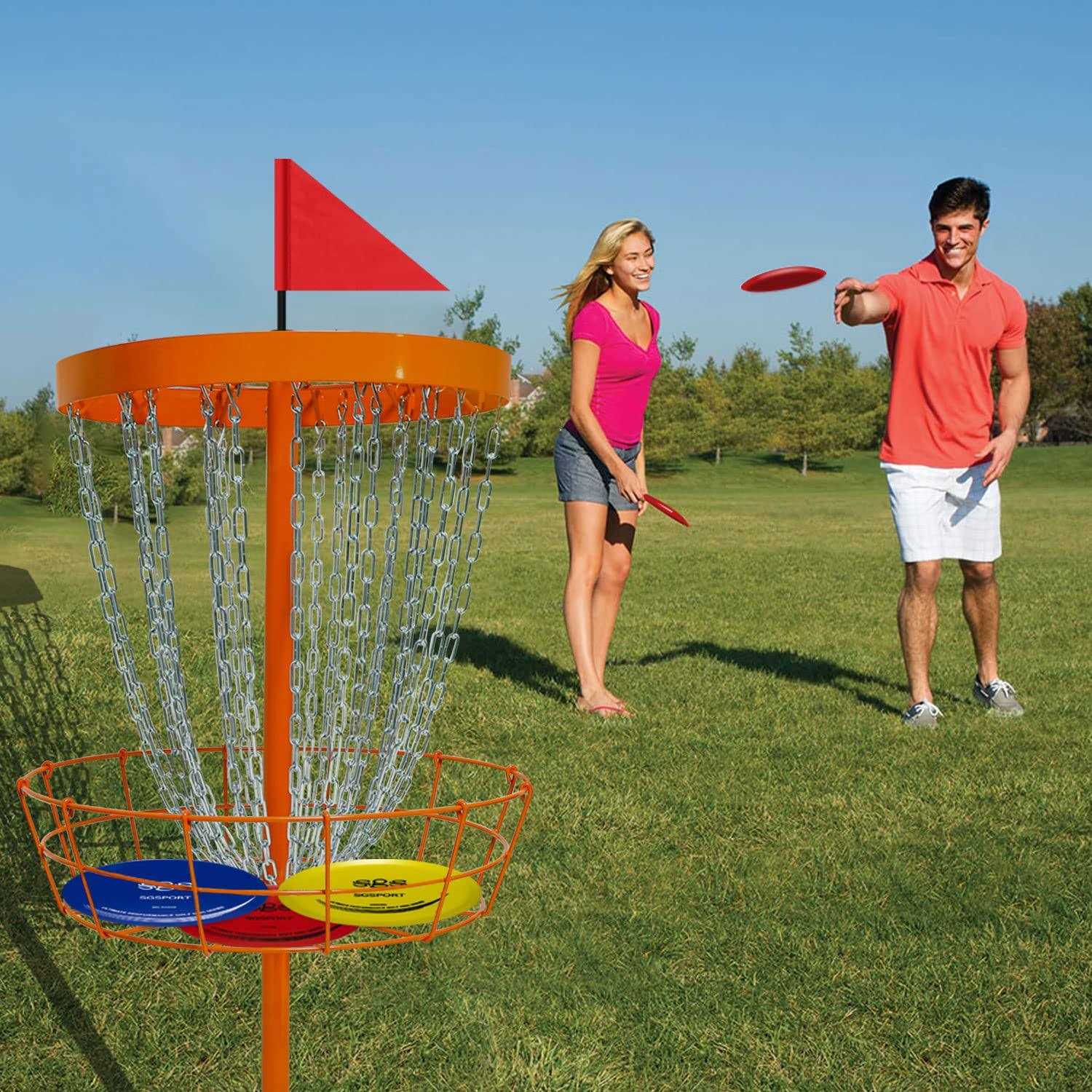 SGSPORT Disc Golf Basket with Discs Portable Disc Golf Target with Heavy Duty 24-Chains Disc Golf Course Basket - Sports Supplies Online Store