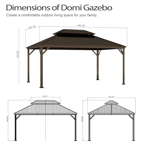 Domi 10’ x 10’ Hardtop Gazebo Metal Frame Canopy with Netting & Curtains